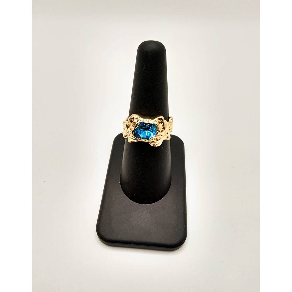 Gold Tone Adjustable CZ Ring | Chunky Modern Statement Band | Size 7
